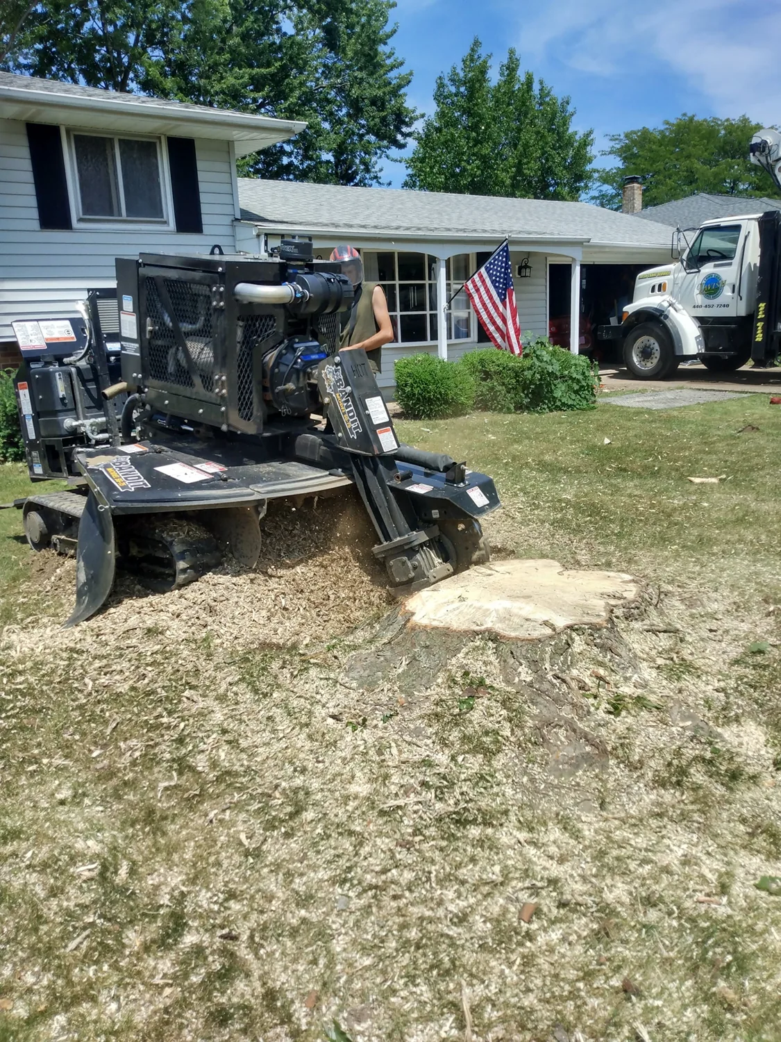 Lavish stump grinding equipment at a residential property